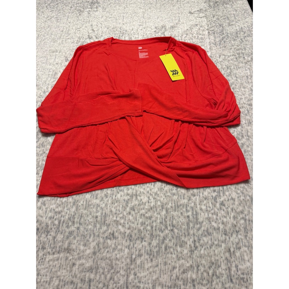 All in Motion Women Red Long Sleeve Twist Front Athletic Top Size 1X